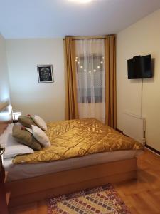 a bedroom with a bed and a window and a television at Apartman kod Vrapca in Vrnjačka Banja +22 photos