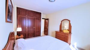 a bedroom with a bed and a dresser and a mirror at La Graciosa Camelia Beach Vistas Mar in Caleta de Sebo