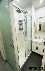 a bathroom with a shower and a sink at Apartments in the heart of Prague in Prague