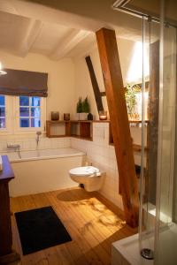 uma casa de banho com uma banheira, um WC e um lavatório. em N5Quartier em Bad Münstereifel