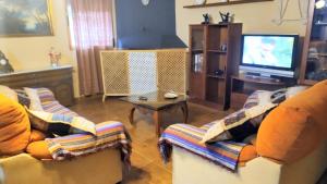 sala de estar con 2 sofás y TV en Casas Rurales Fuenmayor, en Torres