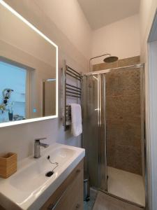 y baño con lavabo y ducha. en Cruz Verde - Centro Histórico - Vivienda Vacacional, en Santa Cruz de Tenerife