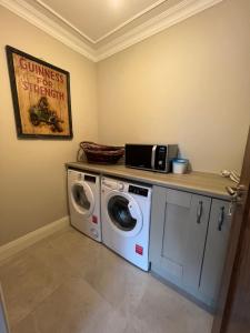 uma lavandaria com uma máquina de lavar roupa e um balcão em No. 8 Ceide Spris Self Catering House em Killarney