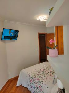 a bedroom with a bed and a tv on the wall at Apartamento Pontevedra centro HOMYHOME II in Pontevedra