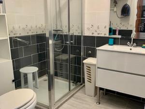 łazienka z prysznicem, toaletą i umywalką w obiekcie Studio climatisé avec garage et WiFi à 5 min des Thermes - FR-1-503-157 w mieście Balaruc-les-Bains