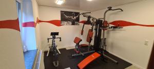 a gym with two exercise bikes in a room at Ferienwohnung Rothen-Adler in Breitenbrunn