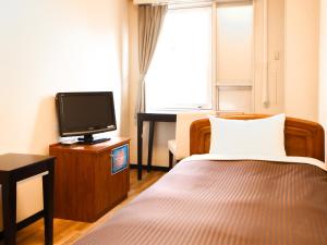 川崎的住宿－HOTEL LiVEMAX BUDGET Kawasaki Ekimae，一间酒店客房,配有一张床和一台电视