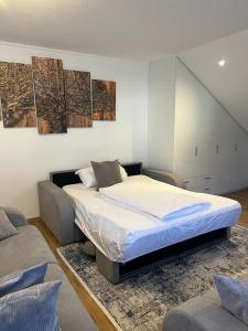 1 dormitorio con 1 cama y 1 sofá en Ferienwohnung Alpina, en Feldkirch
