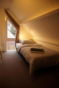 1 dormitorio con 1 cama grande y ventana en Holiday home Sunset en Noordwijkerhout