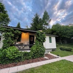 una casa cubierta de hiedra con patio en Mika’s Garden, en Bled