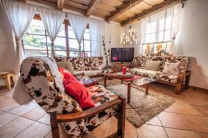 a living room with two couches and a tv at Chata Alpina Čertov in Štôla