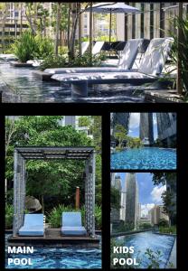 a collage of pictures of a pool with a mattress at AXQUISITE SUITES at KLCC in Kuala Lumpur