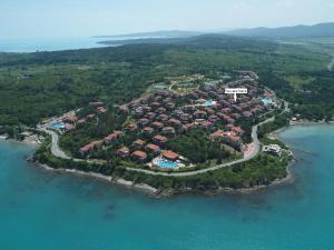 an aerial view of a small island in the water at Eve Santa Marina Studios - sea, pools, relax in Sozopol