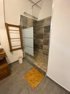 a bathroom with a shower with a glass door at Villa Trésor Péi - Mon îlet in La Possession +14 photos