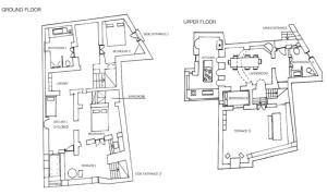 Načrt razporeditve prostorov v nastanitvi The Artist House