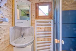 ein Bad mit einem Waschbecken und einem Spiegel in der Unterkunft Logements ouvriers à la campagne 