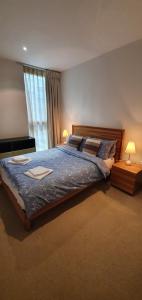 a bedroom with a large bed and a window at Central Prime King Size Apartment in Dublin