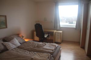 a bedroom with a couch and a desk and a window at JASMINE APARTMENT - FREE PARKING - CITY CENTER - SKIBUS - TATRALANDIA 5km in Liptovský Mikuláš