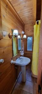 La salle de bains est pourvue d'un lavabo et d'un miroir. dans l'établissement CASA DE MADERA ZUMACAR I, à Cazorla