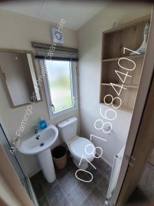 La petite salle de bains est pourvue de toilettes et d'un lavabo. dans l'établissement Flamingo Land - Woodlands W174, à Kirby Misperton