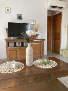 Televízia a/alebo spoločenská miestnosť v ubytovaní Maison Chante Vigne