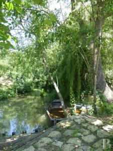 un barco en el agua junto a un río en ONEIRO NISOS, en Maillé