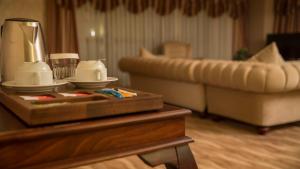 uma sala de estar com um sofá e uma mesa em Sarot Termal Park Resort em Bolu