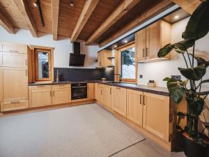 a kitchen with wooden cabinets and a potted plant at Chalet Chalet 1018 by Interhome in Bad Gastein