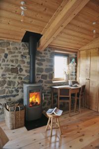 Cabaña de madera con sala de estar con chimenea en Chambre d'hôtes privative Au creux du nid, en Siaugues Ste Marie