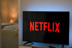 una pantalla de televisión con el signo netflix en ella en WINETIME - modern - für 5 - idyllisch - Netflix, en Roschbach