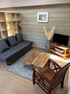 salon z kanapą i stolikiem kawowym w obiekcie Maisonnette de charme aux portes d'Hossegor w mieście Bénesse-Maremne