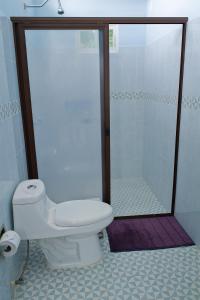 a bathroom with a toilet and a shower at Saak Luúm Ruta Puuc in Sacalum