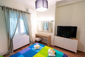 A television and/or entertainment centre at Downtown luxury apartment with backyard
