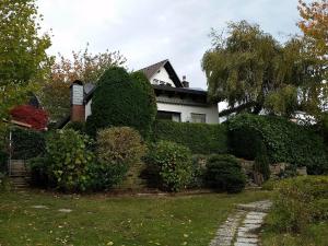 a house covered in ivy in front of a yard at Holiday home in Langscheid with panoramic view in Langscheid