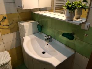 ein Bad mit einem Waschbecken und einem Spiegel in der Unterkunft Apartman Cypres in Kupres