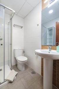 ein Bad mit einem WC, einem Waschbecken und einer Dusche in der Unterkunft AGUA 21 in Málaga