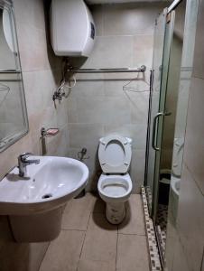 a bathroom with a toilet and a sink at Festival mall apartments in Lagos
