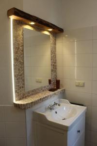 a bathroom with a sink and a mirror at Wiesengrund in Bad Harzburg