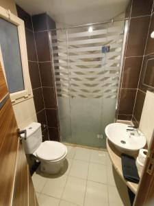 een badkamer met een toilet, een wastafel en een douche bij Tony's Privy One bed by Red Sea in Hurghada