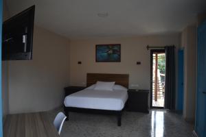 a bedroom with a bed and a flat screen tv at LUNA AZUL BY UVAS in Cozumel