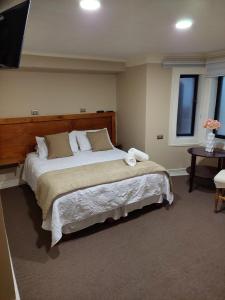 a bedroom with a large bed and a television at Belle Epoque Hostal in Viña del Mar
