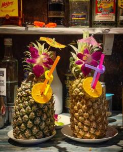 due mezze ananas su un piatto con bevande di Koh Yao Noi Beach Resort a Ko Yao Noi Altre 55 foto