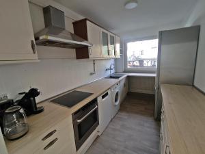 a small kitchen with a sink and a refrigerator at Apartment Weißer Burgunder in Bad Sachsa