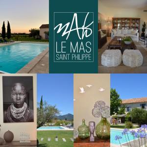 a collage of pictures of a villa at Le Mas Saint Philippe in Jonquières