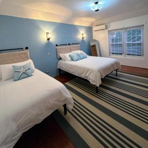 - une chambre avec 2 lits et un mur bleu dans l'établissement 7 Arches, à Hill View