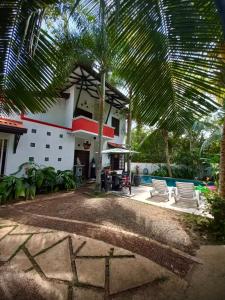 a house with a palm tree and a swimming pool at Luxury villa Costanza in Hikkaduwa