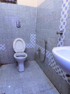 a bathroom with a toilet and a sink at Adrose Cotttages & Family Restaurant Colva in Colva