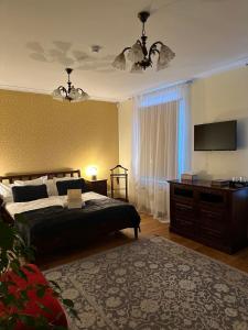 - une chambre avec un lit et une télévision à écran plat dans l'établissement Embrace Hotel & Apartments, à Pärnu