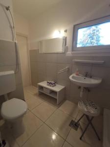 a bathroom with a toilet and a sink at Mária Villa in Fonyód
