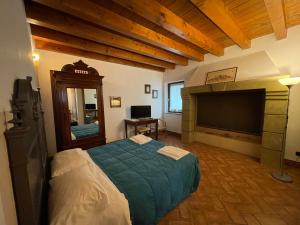 a bedroom with a bed and a flat screen tv at Agriturismo Corte Spino in Nogarole Rocca